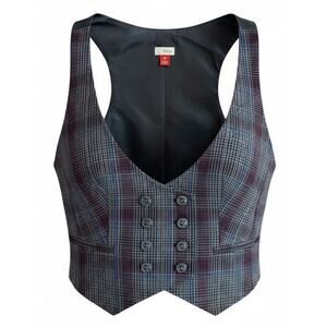 Y2K Hinge Gray Plaid Double Breasted Vest Size M